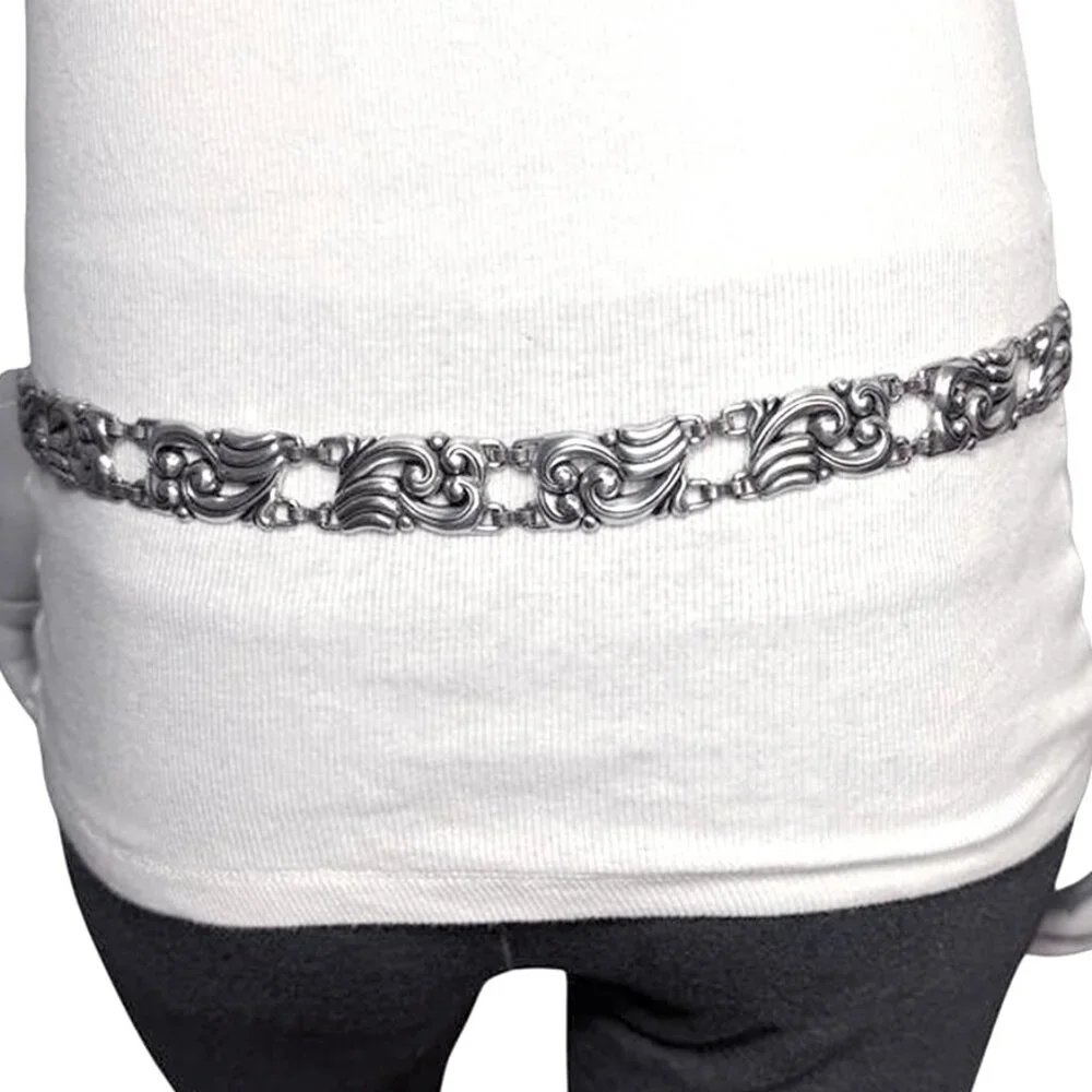 VINTAGE BRIGHTON 1996 Silver Scroll Concho Belt